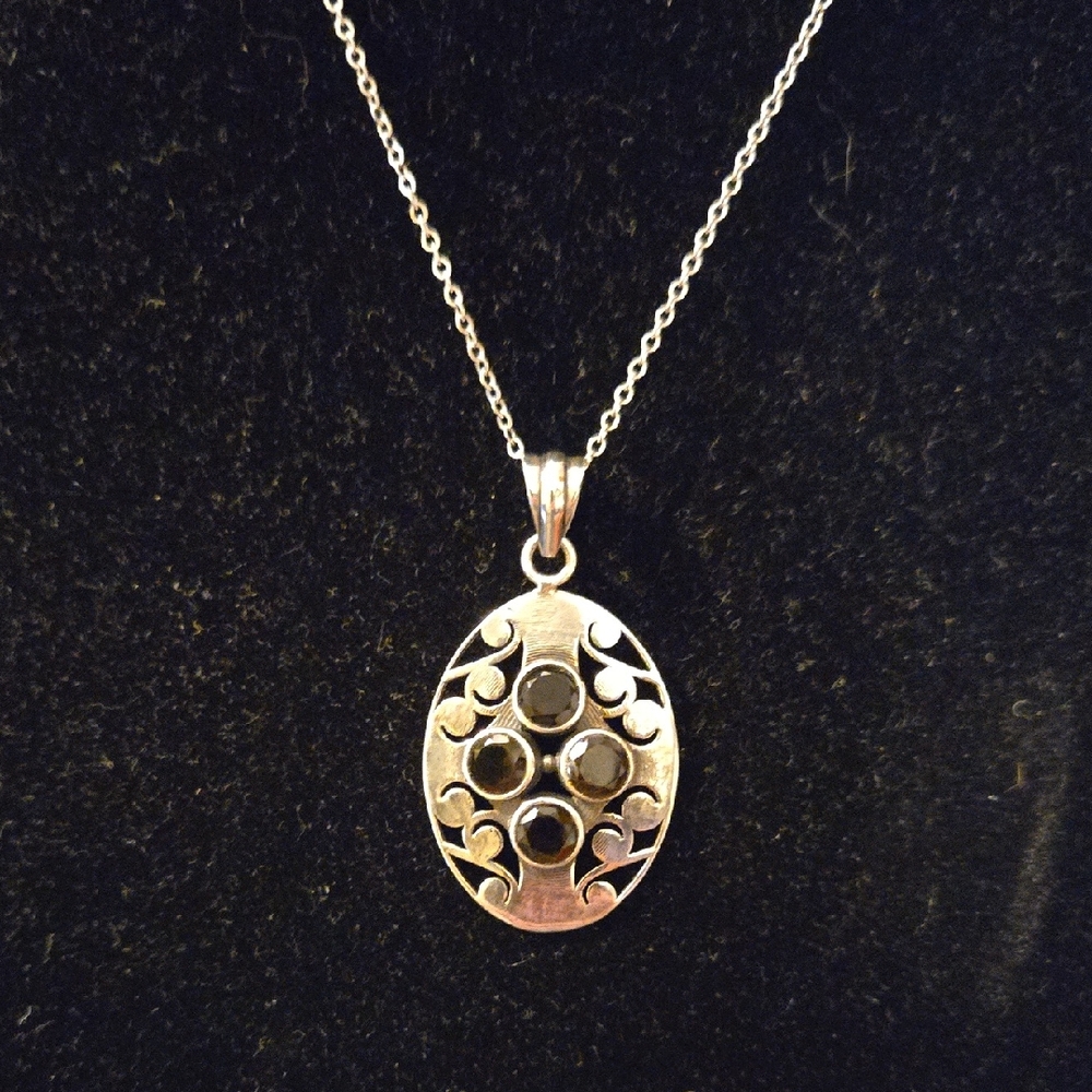 Smoky Quartz In Sterling Silver Pendant Necklace